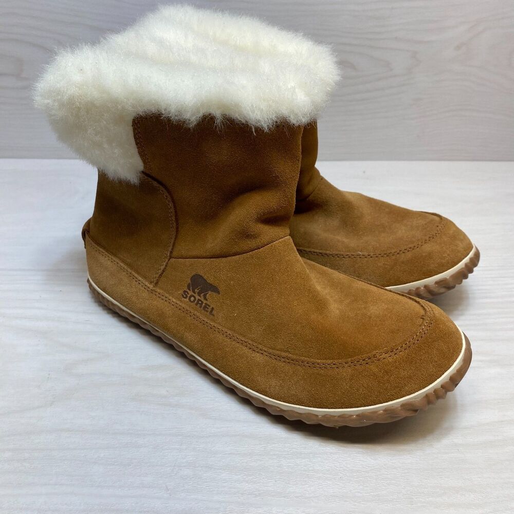 Sorel Out 'N About Booties Women's Size 10 Chestnut Suede Faux Fur Lined Pull On